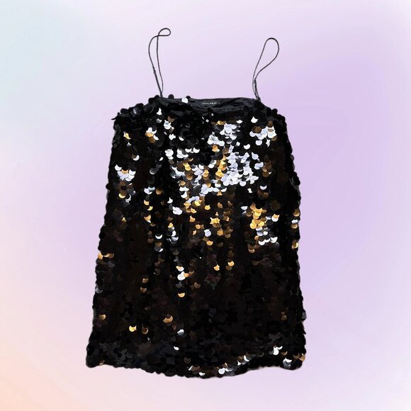 Banana Republic NWT Black Big Sequin Square Neck Mini Dress Size XX-Large - Picture 1 of 7